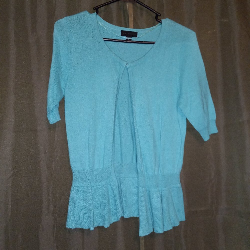 Turquoise Cardigan Sweater with Hook & Eye Closure
